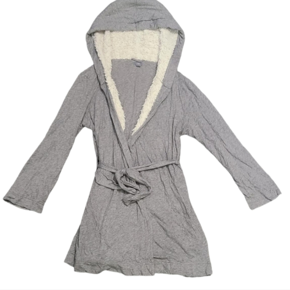 AERIE belted robe fuzzy hood M